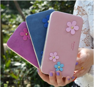 新款 时尚磨砂皮甜美立体花朵手拎盒子型饭盒手机包长款女士钱包