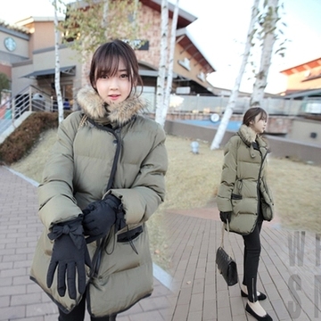 2015韩版新款冬季棉衣外套棉服女款中长款宽松A字型学生棉袄 毛领