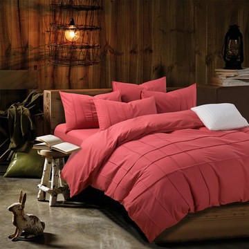 2015新款纯棉麻四件套全棉麻床上用品纯色素色床单红简约乡村韩式