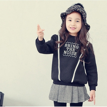 韩国童装秋冬新款加厚加绒保暖中性男女童装卫衣儿童套头打底衫黑