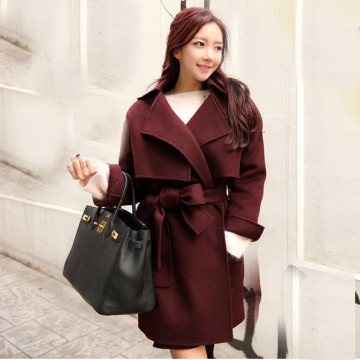 韩版新款2015秋冬季系带斗篷蝙蝠袖羊绒呢子外套女假两件套大衣冬