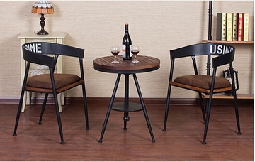 复古铁艺实木快餐桌椅西餐厅奶茶店咖啡厅桌椅小户型圆餐桌椅组合
