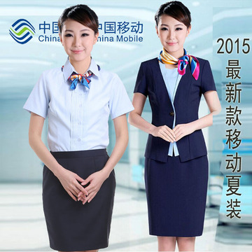 新版2015中国移动工作服夏装女话务员工装手机店职业套装短袖新款