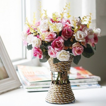 欧式花艺 仿真花 套装 家居假花摆色彩玫瑰 室内桌面花卉 卧室花