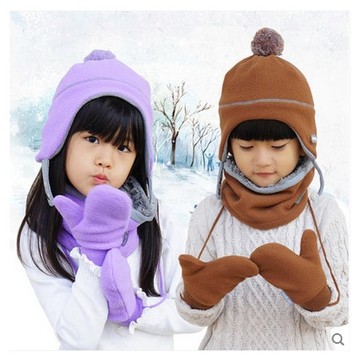 户外儿童帽子围脖手套保暖套装冬 男女学生加厚加绒护耳小孩宝宝