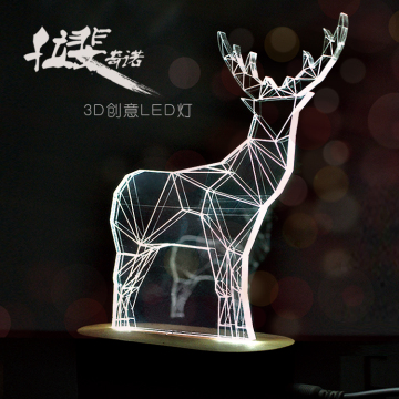 创意礼品实木3D立体麋鹿LED夜灯结婚生日礼物床头灯摆件