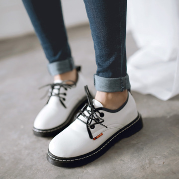 2015新款秋季韩版学院风纯色深口系带平跟时尚休闲马丁布洛克单鞋
