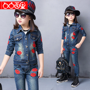 2015新款儿童女童牛仔秋装套装秋季两件套韩版童装中大童外套装