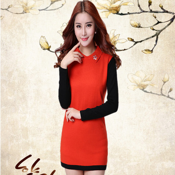 2015秋季新款女式中长款打底衫套头纯色羊绒长袖韩版修身大码毛衣