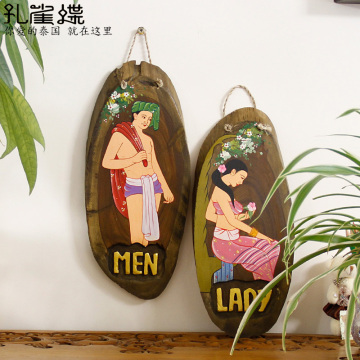 泰国木雕刻卫生间标示男女卫生间挂件标识牌手工艺品礼品礼物