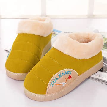 韩版冬季加绒家居棉鞋女情侣男士包跟棉拖鞋可爱保暖学生雪地靴潮