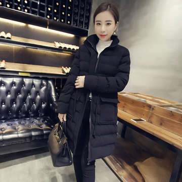 韩版羽绒棉服冬季大衣外套上衣中长款加厚修身长袖立领面包服女潮