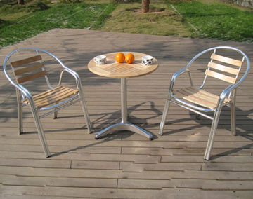 户外双管铝合金水曲柳椅子 实木椅子 户外椅 庭院椅水曲柳实木桌
