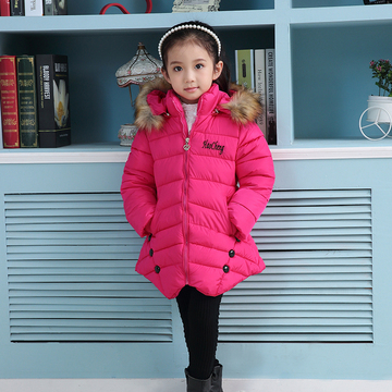 童装女童羽绒服中长款2015新款中大童拉链衫韩版冬装外套女孩上衣