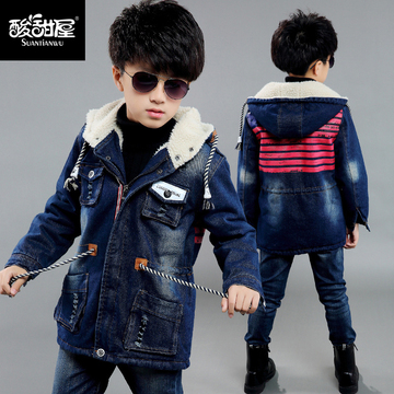 童装男童外套2015冬装新款儿童韩版牛仔衣加绒加厚休闲风衣外套潮