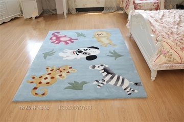 特价正品 加厚手工纯羊毛地毯地垫 儿童房地毯 可爱蓝色地毯定制