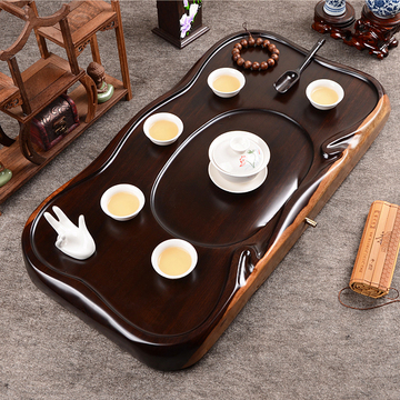 唐益整板实木茶盘 整块平板黑檀木茶盘 实木排水茶台茶海茶具包邮