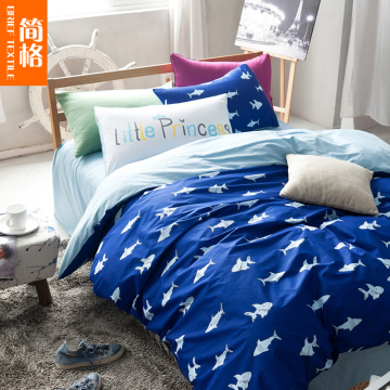 床上用品全棉4件套纯棉欧美简约深蓝色鲨鱼图案男女式特价1.51.8