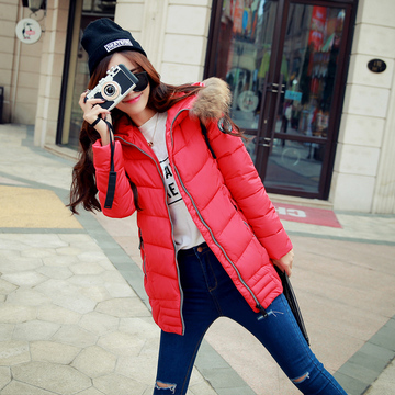 2015冬季新款韩版修身连帽中长款棉衣棉服女装外套小棉袄潮 棉衣