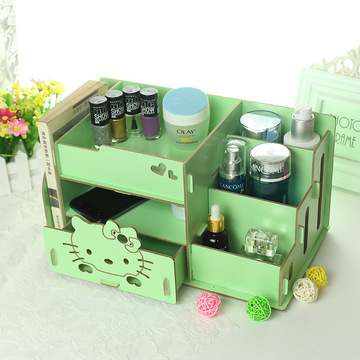 C610-1萌萌kitty盒DIY木质化妆品收纳盒桌面收纳盒 限量