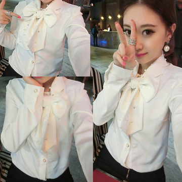 韩版新款时尚假两件上衣服春秋天长袖白衬衫女打底衫潮甜美学生装