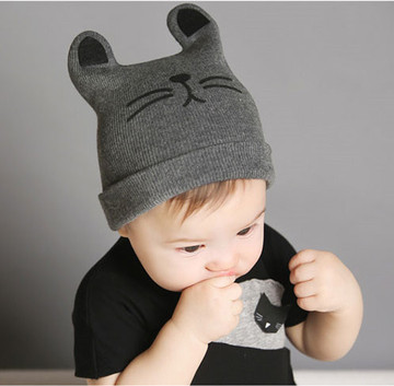 秋冬婴幼儿童保暖毛线帽韩版可爱猫咪耳朵套头帽男女宝宝针织帽子