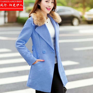 2015冬季新款韩版毛呢外套女中长款修身显瘦大码羊毛呢大衣加厚潮