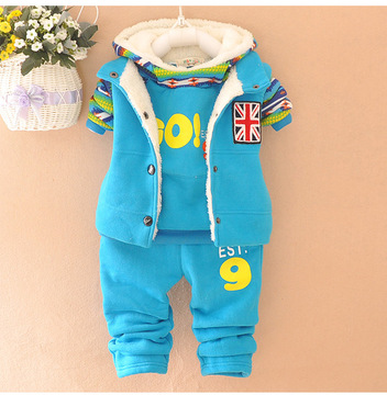 宝宝冬装男0-1岁套装婴儿外出服装男儿童加绒加厚棉衣三件套2-3岁