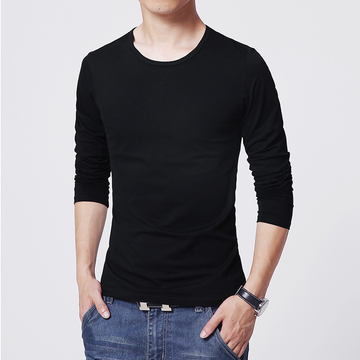 2015新款男士长袖纯棉T恤 时尚纯色打底衫韩版修身潮 男式圆领T恤