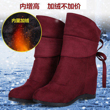 秋冬季新款舞蹈鞋女式红广场舞鞋跳舞鞋加绒隐形内增高成人舞蹈靴