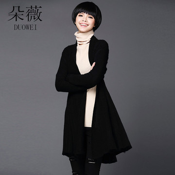 2015秋冬新款韩版大码女式毛衣中长款针织衫纯色百褶长袖羊毛衫