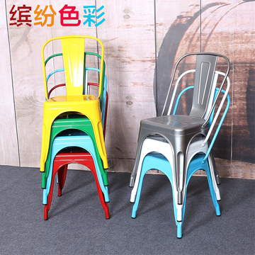 欧式餐椅子靠背椅火锅店铁皮餐椅凳子铁艺金属餐椅子LOGO做旧餐椅
