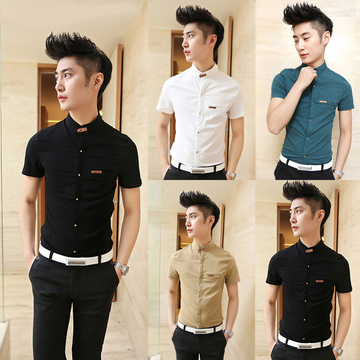 夏季新款韩版修身型短袖衬衫男士休闲英伦白色男半袖衬衣青年寸衫