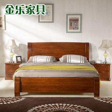 全实木床1.8米双人床现代中式榆木床1.5米高箱储物床卧室家具婚床