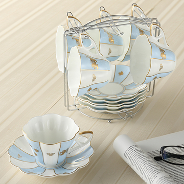 高档陶瓷咖啡杯套装欧式骨瓷杯咖啡杯子碟创意金边英式下午茶茶具