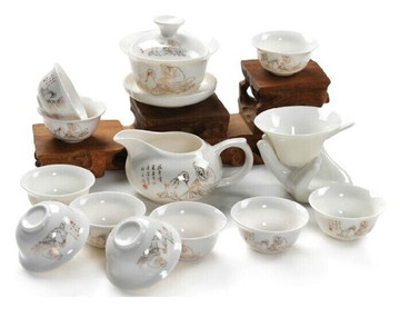 青花陶瓷功夫便携旅行茶具整套 套装白瓷茶杯子特价包邮茶道 盖碗