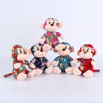 猴年吉祥物创意猴子公仔花布艺猴毛绒玩具可爱婚庆布娃娃玩偶礼物