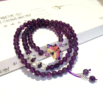 天然乌拉圭紫水晶佛珠手链 纯天然紫水晶6mm三圈手链紫气东来包邮