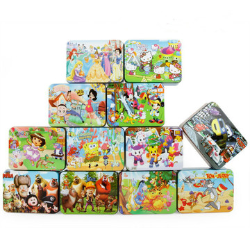 【天天特价】100片儿童木质拼图铁盒装 益智木制拼板玩具3-4-6岁