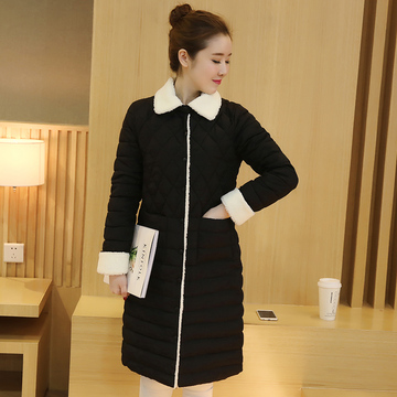 时尚单排扣纯色羊羔毛棉衣女2016冬季新款韩版中长款修身加厚外套