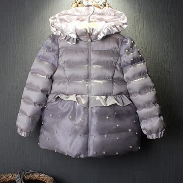 喜多韩国童装2015冬装新品女童超嗲欧根纱钉珠连帽公主棉服外套