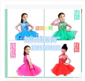 新款儿童舞蹈演出服中国风旗袍纱裙舞台主持人表演礼服蓬蓬公主裙