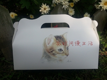 DIY烘焙包装 蛋糕卷盒 杯蛋糕盒 戚风杯盒 zakka手绘猫咪（黄）