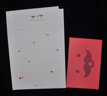 【红色胡子眼镜爱心】韩国进口/含2信纸1信封/可爱卡通手绘