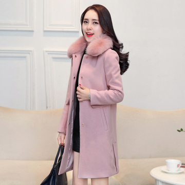 2015秋冬装新款韩版修身收腰羊毛呢外套女中长款加厚呢子大衣冬季
