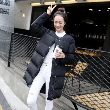 2015新款棉服女中长款韩国修身显瘦学生羽绒棉袄大码圆领加厚棉衣