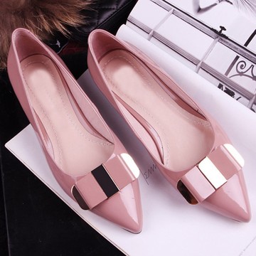 纯皮时装鞋透气舒适粉红色低帮休闲鞋平底小尖头真皮瓢鞋女式单鞋