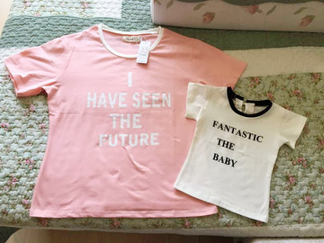 YCCAT原创2015夏装新款小童男女宝宝婴儿短袖字母T恤亲子装母子装
