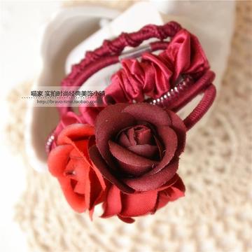 超值多元素套装 出口欧美发饰 复古红玫瑰花朵蝴蝶结发圈发绳皮筋