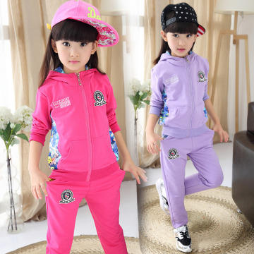 童装女童秋装套装 2015儿童天鹅绒带帽休闲运动两件套韩版中大童